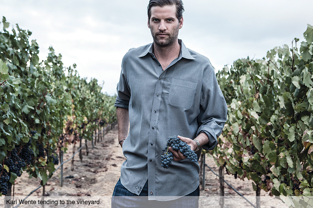 Karl Wente tending to the vineyard.